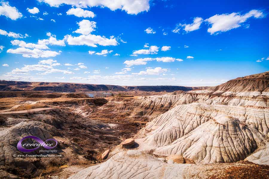fine art landscape photograph of the badlands interpretive trail and the royal tyrrell museum in midland provincial park in drumheller Alberta by evocative pet photography go4awalk guesstination